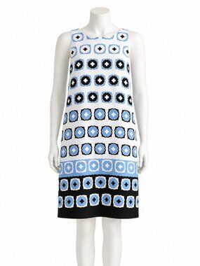 Ann Taylor Blue White Black Geo Print Sleeveless Shift Dress 6P